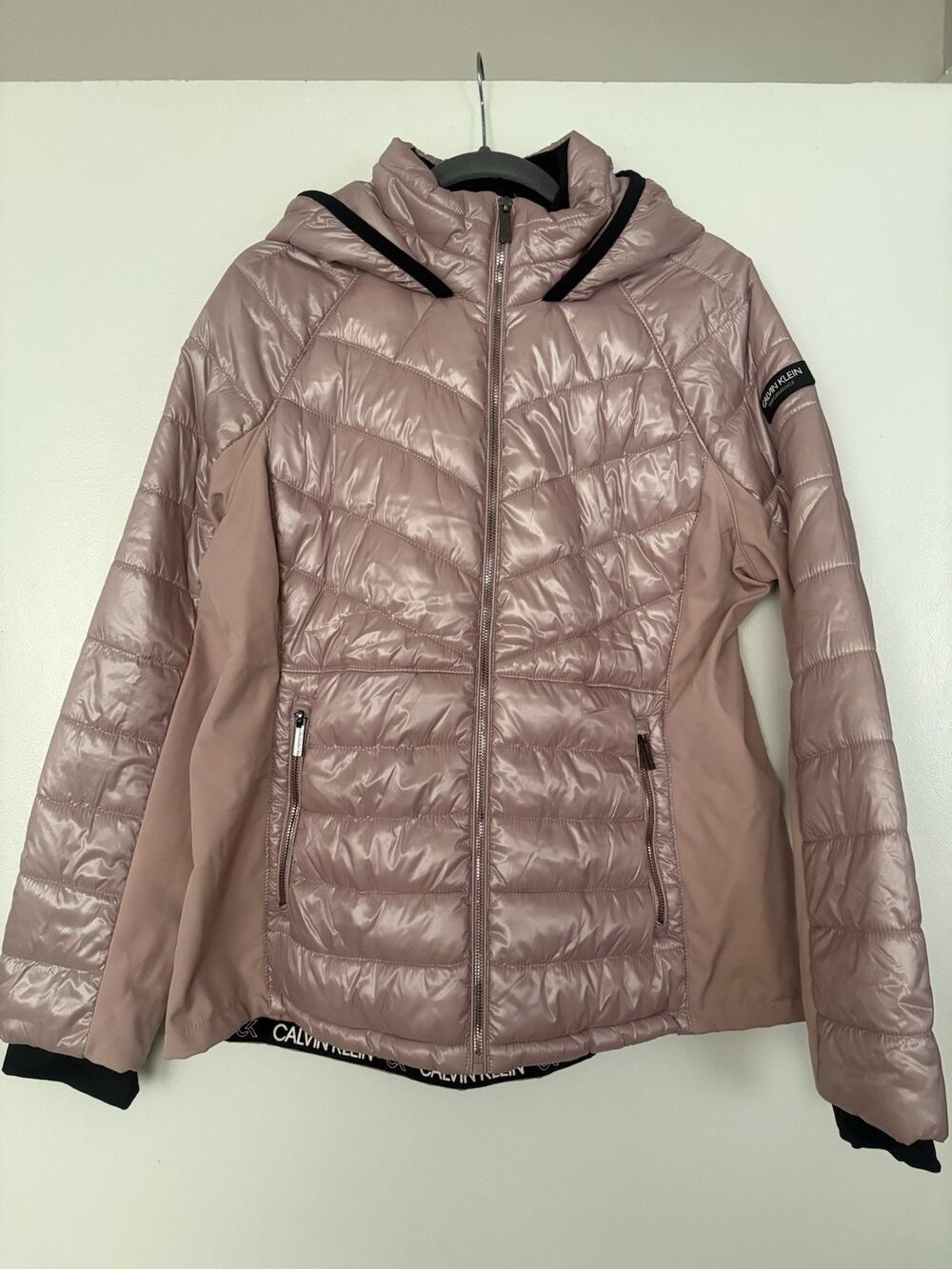 Calvin Klein Performance Women’s Pink Hooded Puffer Jacket Full Zip XL